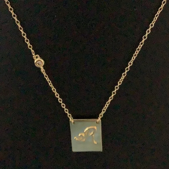 18K Gold Vermeil CZ Script Initial Pendant Necklace “ R”SAVVY CIE JEWELS